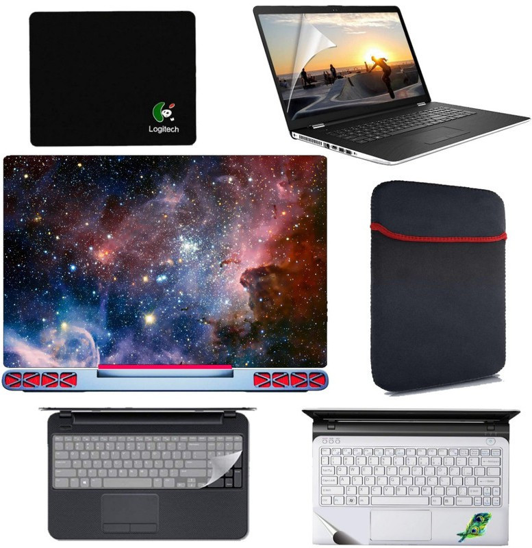 SDM 6 in1 Combo - Transparent Laptop Skin Stickers, Screen Guard, Key Guard and palmrest skin , mouse pad , sleeve for All 15.6 Inch Laptops || Notebooks Combo Set (Transparent) Combo Set(transparent)
