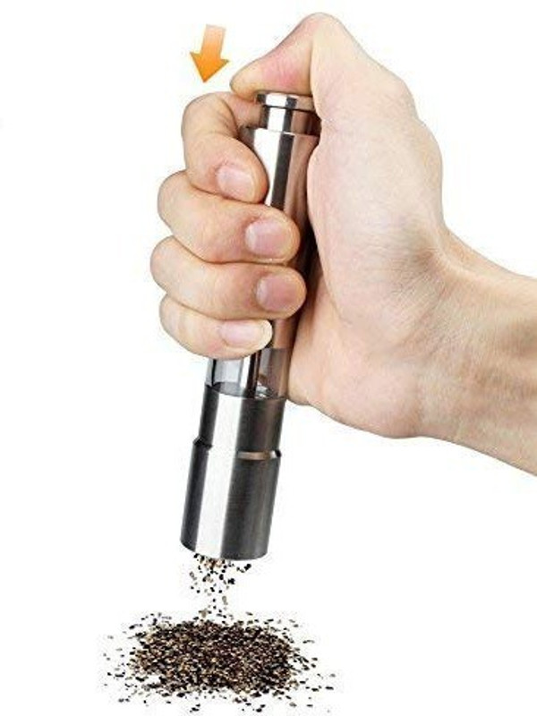 UK Enterprise kitchen Mini Pepper Grinder Crusher Mill Stainless Steel Hand Thumb Press Set Machine with Stylish Design for Grinding Salt and Black Pepper Stainless Steel Traditional Pepper Mill Stainless Steel Traditional Pepper Mill(Steel, Pack of 1)