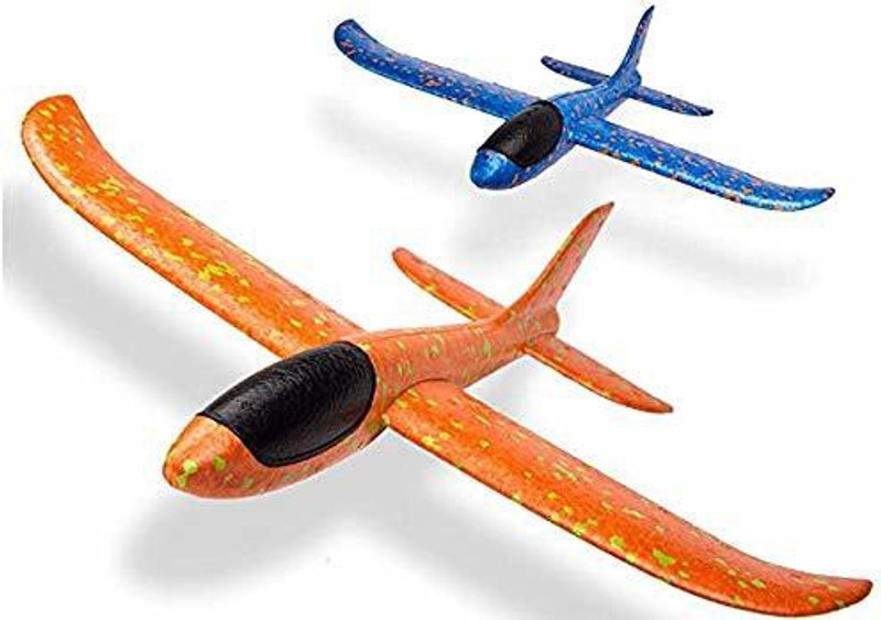 SR Toys Airplane Toy Set of 2 - 17.5" Large Throwing Foam Plane, Dual Flight Mode, Aeroplane Gliders, Flying Aircraft, Gifts for Kids, 3 4 5 6 7 Year...(Multicolor)