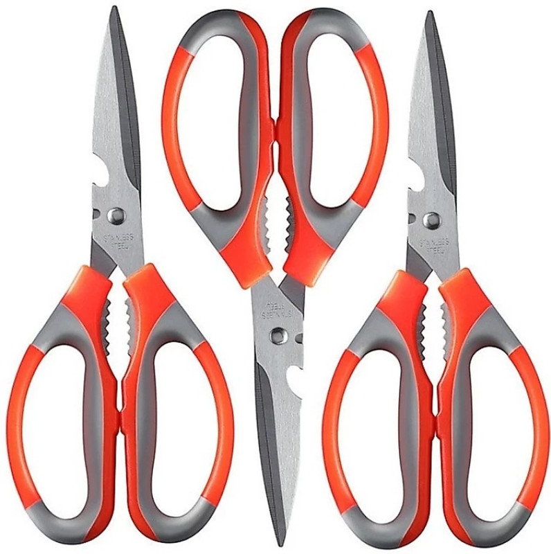 FAMSONE Stainless Steel All-Purpose Scissor(Orange, Silver, Pack of 3)