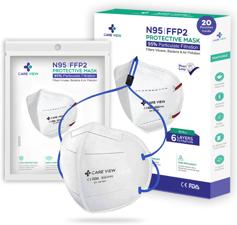 careview CV 1221H HeadLoop Style N-95 Protective Face Mask,)6 Layered Filtration(Pack of 20) V122 Reusable(White, M, Pack of 20)