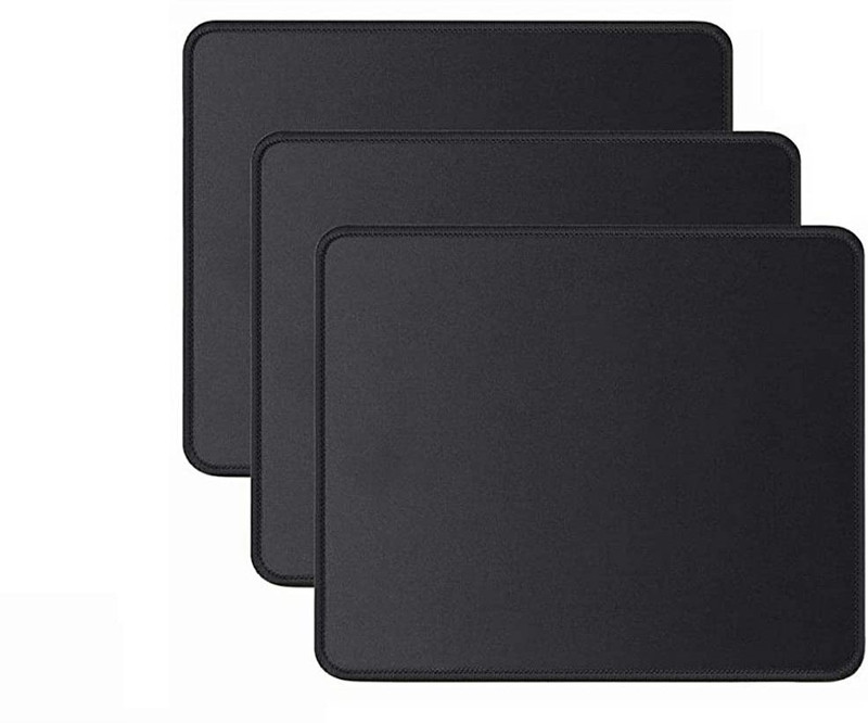 LipiWorld Mouse Pad with Stitched Edge, Premium-Textured Mouse Mat, Non-Slip Rubber Base, Water Resistance Coating Gaming Mousepad for Laptop, Desktop (Pack-3 250mmx210mmx2mm) Non Slip Base Dual Sided Mousepad(Black (Border Avalable Color))