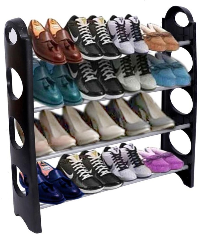 Jaagriti Articles Jaagriti Articles Plastic Shoe Stand Plastic Collapsible Shoe Stand(Black, 4 Shelves, DIY(Do-It-Yourself))