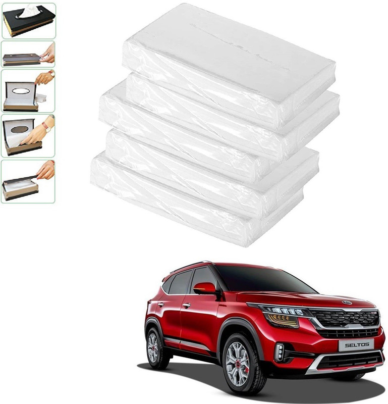 AuTO ADDiCT Car Tissue Refiller set of 5 Pcs with 200 Sheets (100 Pulls) in each For Kia Seltos Vehicle Tissue Dispenser(White)