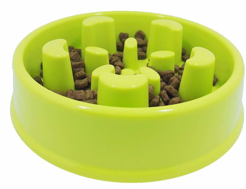 Rvpaws Slow Eating Non-Toxic Preventing Choking Design Bowl for Small Cat Dog Round Plastic Pet Bowl(1 L Green)