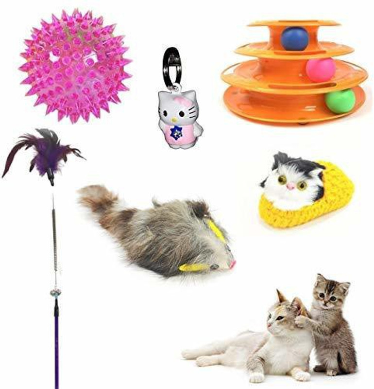 Rvpaws Cat Toys Kitten Toys Premium Combo - Cartoon Bell, Cat Stick, Led Ball, Plush Mouse Toy, Cat in Socks Soft Toy Nylon Chew Toy For Cat