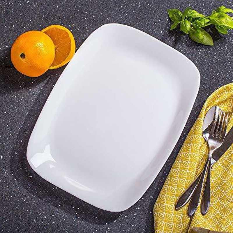 Incrizma Brilliant White Rectangular Serving Plates / Platter (White, 33cm x 24cm) Tray(Microwave Safe)