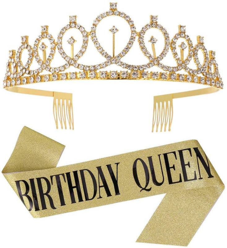 Party Propz Happy Birthday Combo with Sash and Tiara for Birthday Girls, Golden Sashes for Birthday Girl and Crown for Girl Kids, Birthday Gifts for Girls with Birthday Girl Sash and Crown(Set of 1)