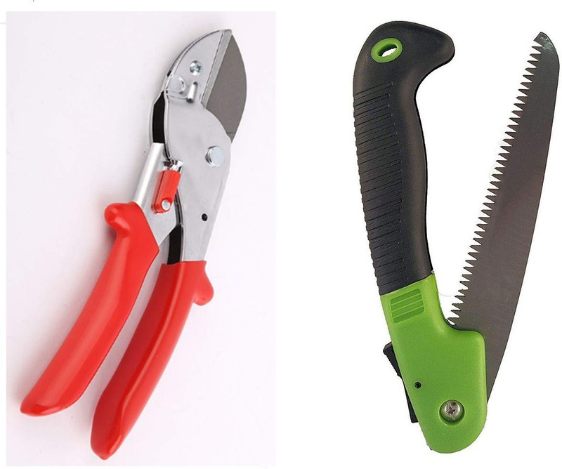 Birud Set of 2Folding Purner Cutter Steel Garden Hand Saw Tools Cutting and Gardening Scissor, Pruning Secateur Flower Garden Tool Kit(2 Tools)