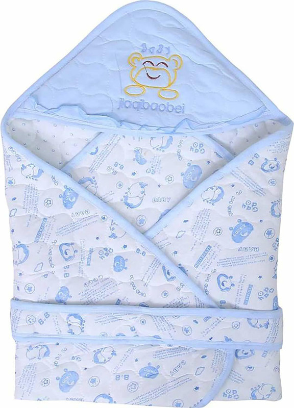 Kidsify Printed Crib Hooded Baby Blanket for  Mild Winter(Cotton, Blue)