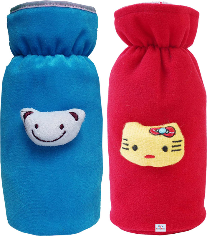 Heart Home Rabbit Design Velvet Newborn Baby Feeding Bottle Cover-Pack of 2 (Blue & Red)(Blue, Red)