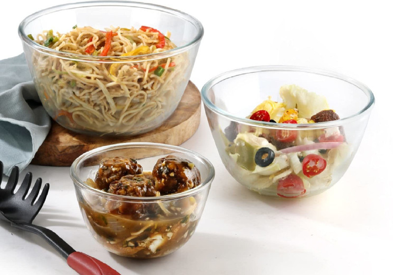 cello Glass Mixing Bowl mixing bowl (set of 3) 500,1000,1500 ML.(Pack of 3, Clear)