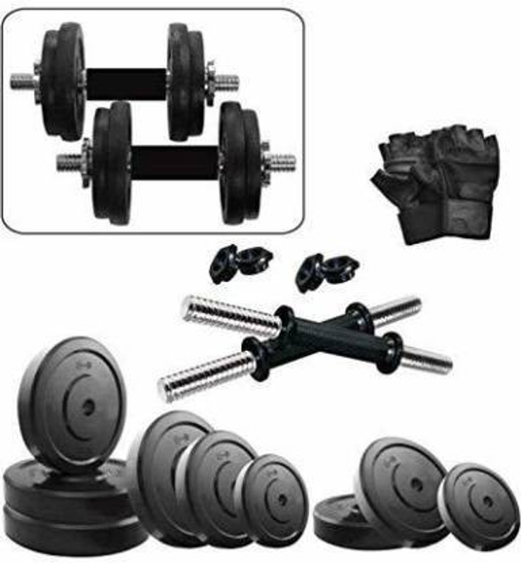 Brawl Nation 8 kg 8 KG Home Gym Combo (2 KG 4 PVC Plates + Dumbbell Rod + Gym Gloves) Fitness Kit Home Gym Combo