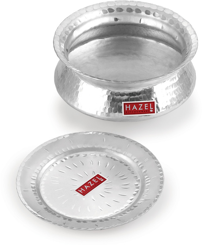 HAZEL Aluminium Handi With Lid Machine Hammered Finish Biryani Rice Cooking Pot Gol Patiya Tope Patila vessel, 19 cm, 2600 ML Handi 2.6 L with Lid(Aluminium)