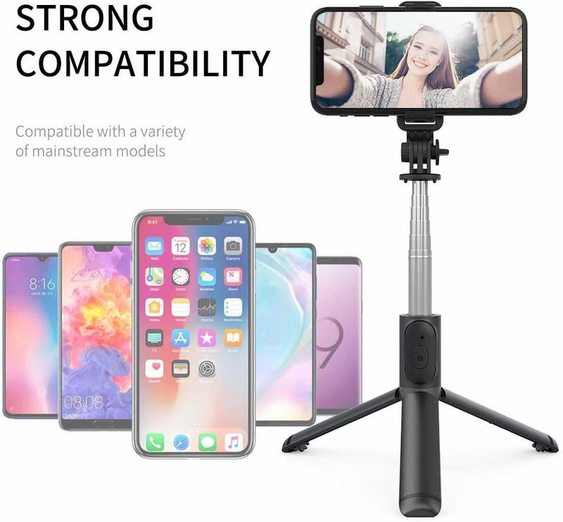 DADNSON R1 Selfie Stick, Extendable Tripod Stand,Wireless Bluetooth Remote010 Monopod(Black, Supports Up to 300 g)