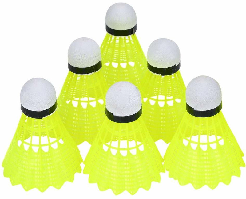 TIMA Nylon Badminton Shuttlecocks Birdies, Training High Speed Cork Balls (Pack of 6) Nylon Shuttle  - Yellow(Medium, 77, Pack of 6)