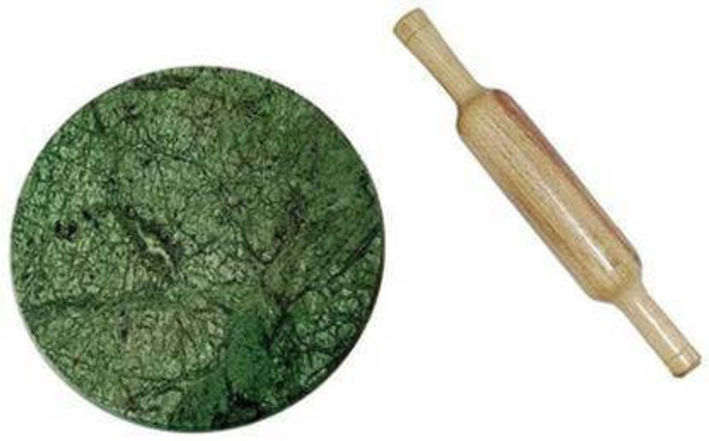 CRAFTY COTTAGE Indian Green Marble Chakla with Wooden Belan Rolling Pin & Board(Green, Pack of 1)