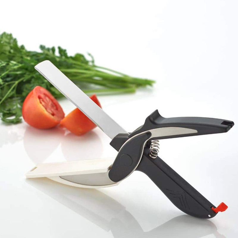 Bikli clever cutter knife, ss blade & cutting board, spring action and locking hinge Stainless Steel All-Purpose Scissor(Black, Pack of 1)