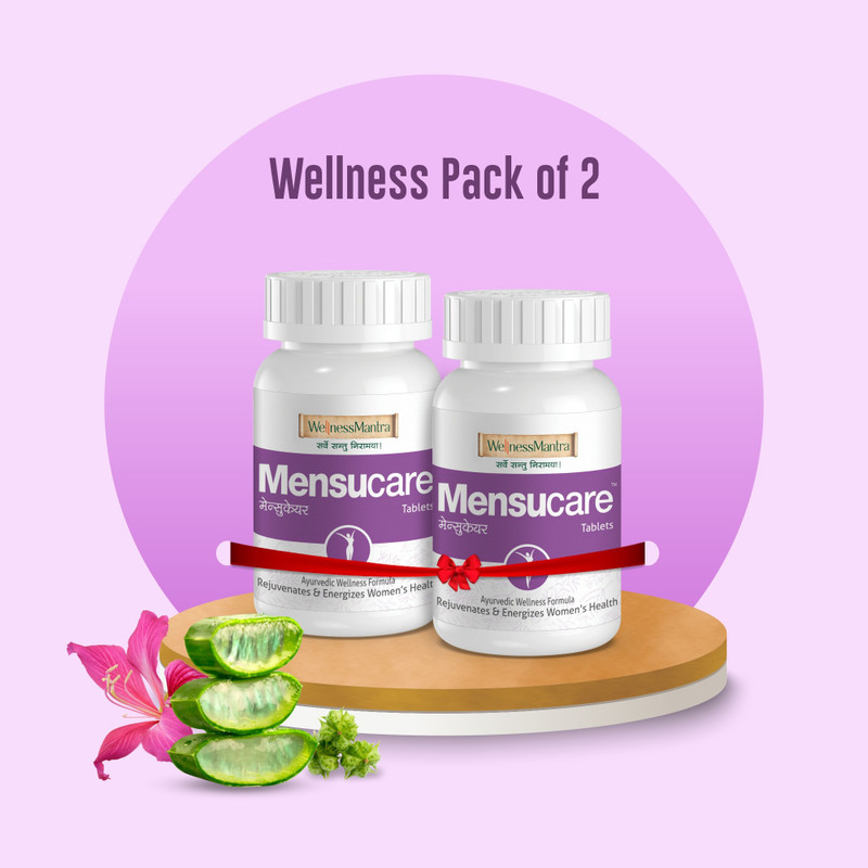 WellnessMantra Mensucare Ayurvedic Tablets | For Irregular Menstruation | Correct Hormonal Balance, Overcome PCOS/PCOD, Regularize Periods & prevent painful periods | Shatavari, Ashoka, Lodhra & 24 more herbs (60 Tablets- Pack of 2)(Pack of 2, 120 Tablets)