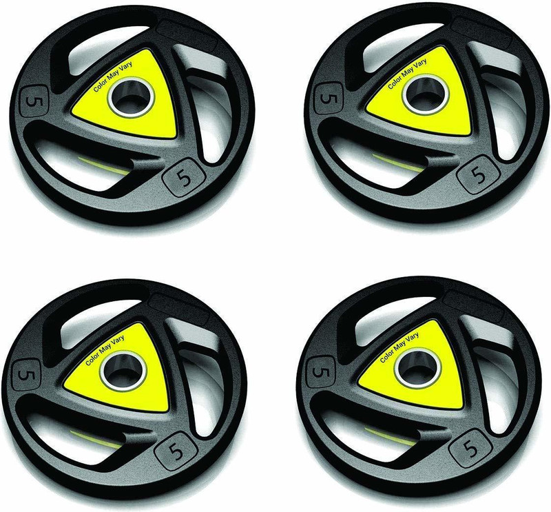 Konark 20 kg Rubber Coated Olympic Weight Plates (5KG Pack of 4) 3 Grip 50mm Internal Dia Home Gym Combo