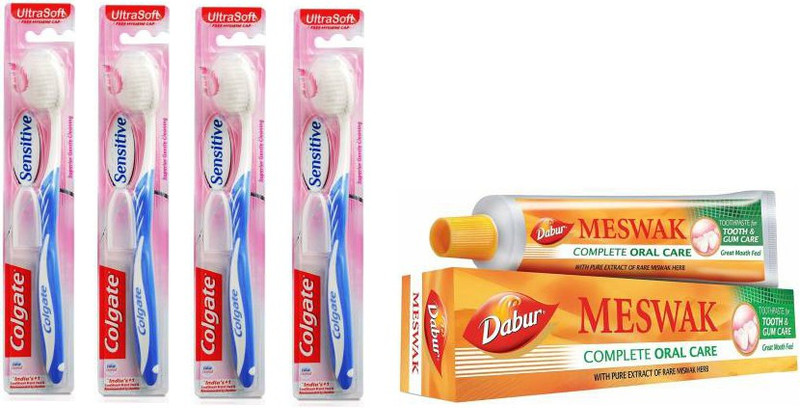 Dabur TOOTHPASTE AND 4 TOOTHBRUSH FAMILY PACK(5 Items in the set)