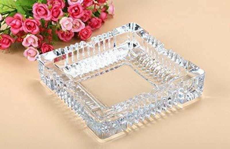 JENY Square Cigarette Clear Glass Ash Tray And Table Top Showpiece Clear Glass Ashtray(Pack of 1)