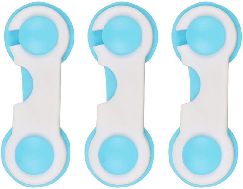 Ladwa Child Safety Strap Locks Baby Locks for Cabinets and Drawers (Blue, Pack of 3), Toilet, Fridge & More. Easy Installation, No Drilling Required(Blue)