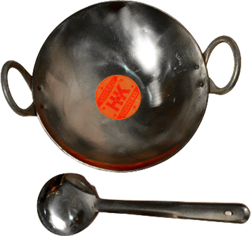 Super HK Combo of White Iron Kadhai 10 Inches Ideal for 4-5 Family Members & Kanchuli/Palta Cookware Set(Iron, 2 - Piece)