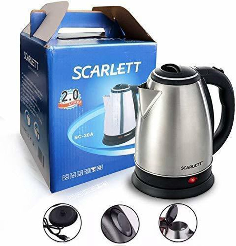MAITRI ENTERPRISE Electric Kettle with Stainless Steel Body, 2 litres boiler for Water, instant noodles, soup etc. 8 Cups Coffee Maker(Silver , Black)