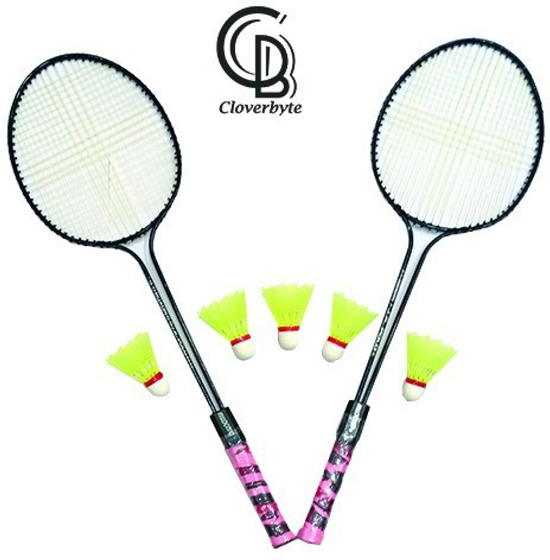 CLOVERBYTE Badminton Set Of 2 Piece Double Rod Badminton Racquet with 6 Piece Nylon Shuttle Badminton Kit