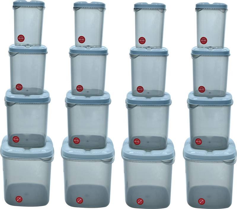 Antic Plastic Grocery Container - 500 ml, 1000 ml, 2000 ml, 3000 ml(Pack of 16, Grey)
