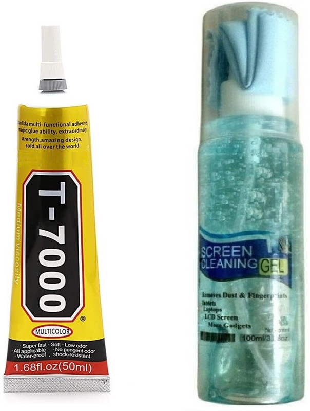 WOWSOME T7000 Multipurpose Black Adhesive Waterproof Glue Compatible For School Kids Projects Jewellery Shoes Sole Mobile Plastic Toys Craft Fabric Nail Border - (Black) (Works like E8000,T5000, T9000) and 100 Ml Screen Cleaning Gel Protect Your Screen from Dust, Bacteria & Junk Adhesive(50 ml)
