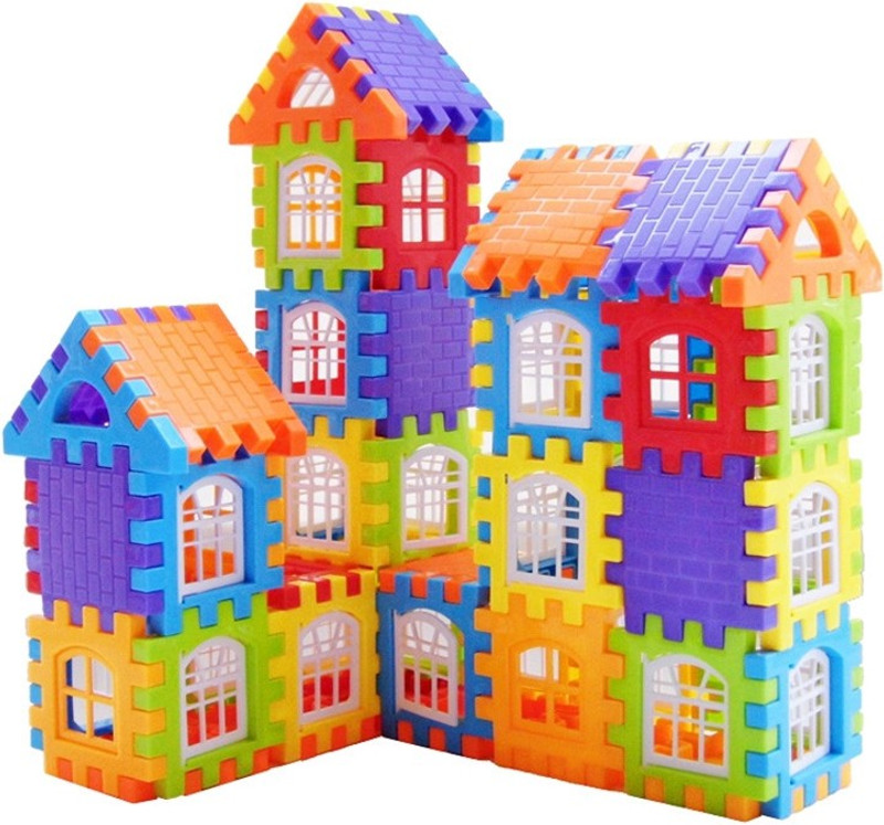 HRK Building Construction Blocks - Big Size House Building Blocks with Windows & Block Educational Game for Kids Smooth Rounded Edges , House Puzzle Kid (72 Blocks + Windows) - Blocks Game Model-2021(Multicolor)