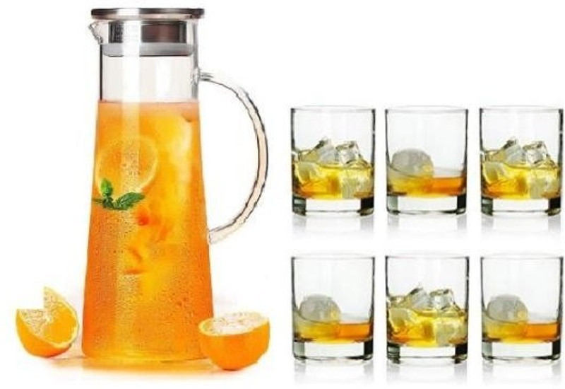 basicbelle Water Juice glass jug set jug capacity 1300ml glass capacity 200 ml Jug Glass Set Jug Glass Set(glass)