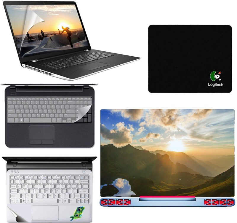 SDM 5in1 Combo of Premium Quality, HD, UV Printed, Protected, Bubble Free, Scratchproof, Washable, Easy to Install Laptop Skin/Sticker/Vinyl/Cover for 15.6 inches on 3M Vinyl with Screen Guard and Key Protector, pelmrest skin, gaming mouse-pad (natural images for brain relaxation at working time) Co