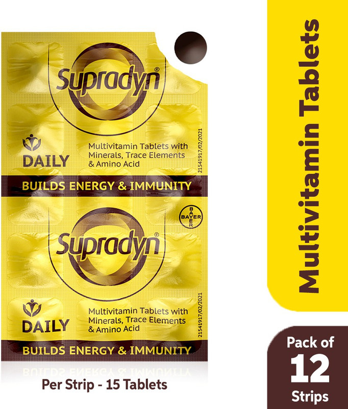 Supradyn Daily Multivitamin with 12 Vitamins, Zinc|For Immunity & Energy Tablets(12 x 15 Units)