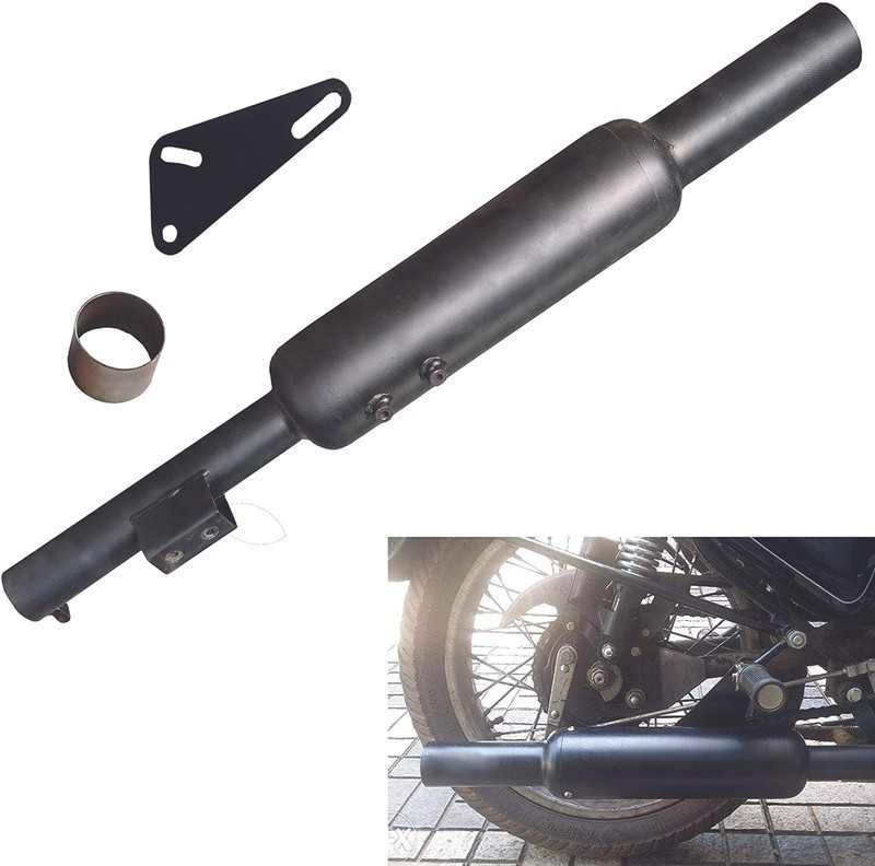 GOLSM Short Botlle Empty Black Punjab Exhaust silencer Royal Enfield Electra 350 Full Exhaust System(Mild Steel)