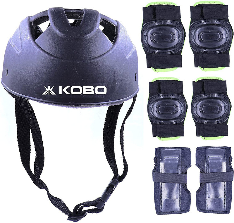 KOBO Skating Set Cycling Protective Set with Helmet and Guard for Knee, Elbow and Palm Skating Guard Combo(Black)