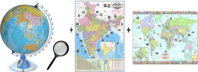 surya globe Globe for Kids, MITTAL Educational World Globe with 50mm Magnifying Glass and India Polical and World Political Maps for Kids/Office Globe/Political Globe/Globes for Students Desk & Table Top Political World Globe (Medium Blue)(Multicolor)