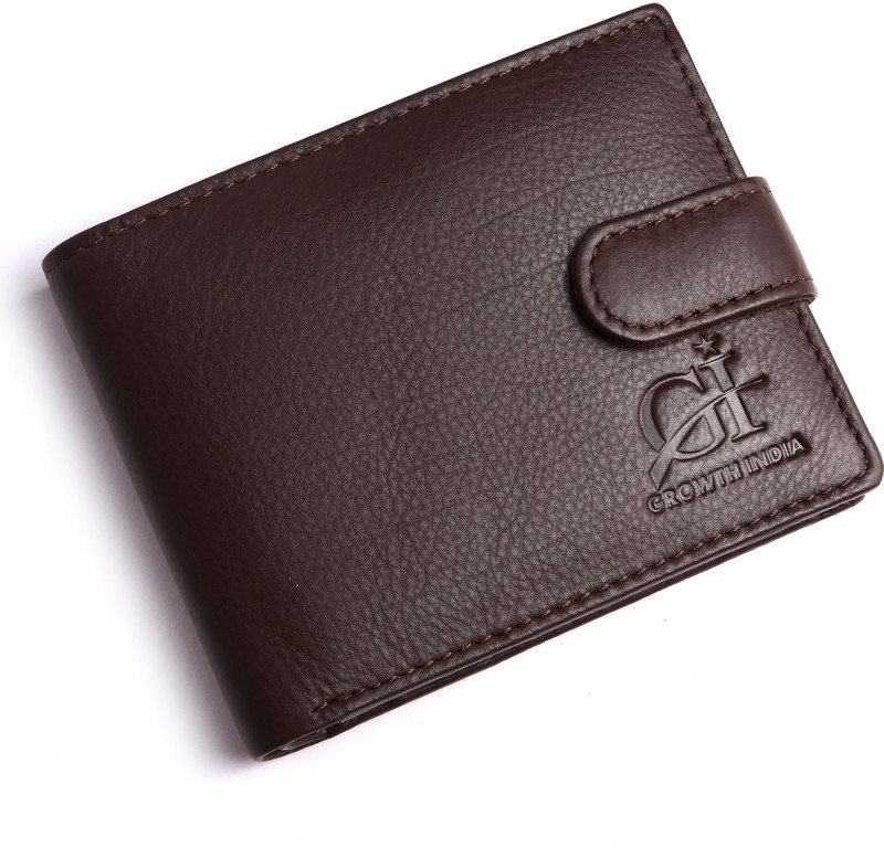 GROWTH INDIA Men Formal Brown Genuine Leather Wallet(9 Card Slots)