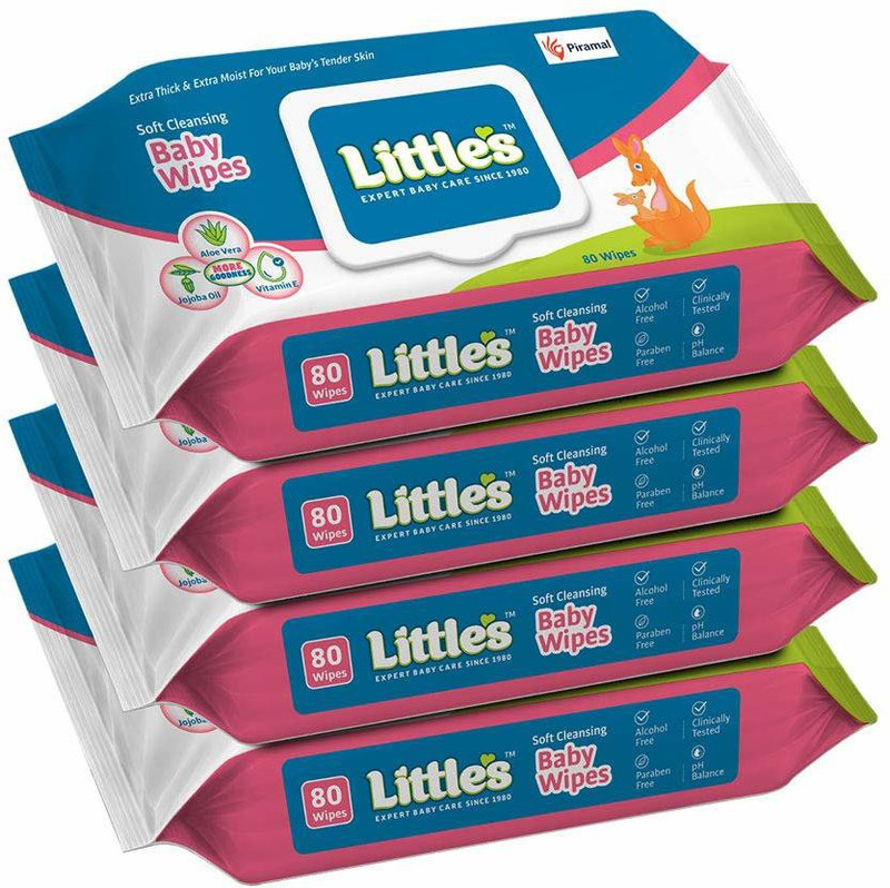 Little's Soft Cleansing Baby Wipes Lid, 80 Wipes (Pack of 4)(4 Wipes)
