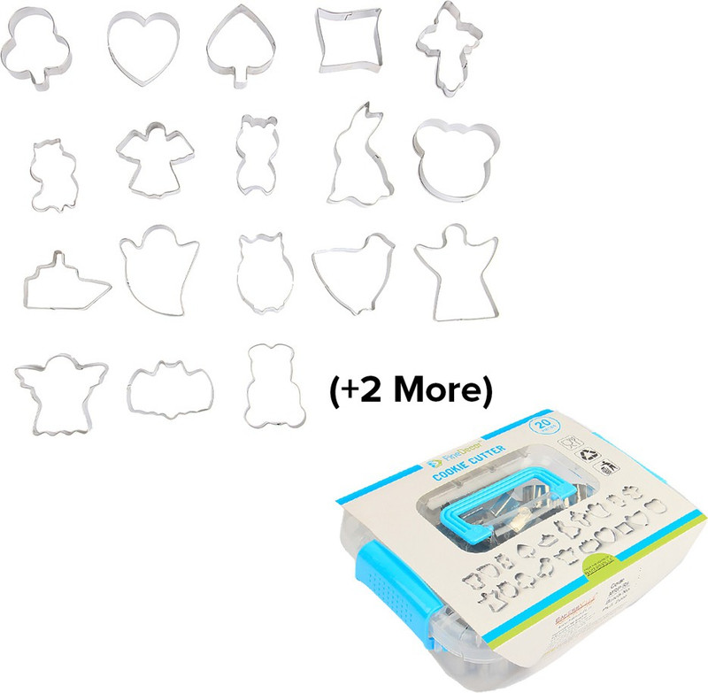 Finedecor 20pcs Assorted Cookie Cutter Set With Plastic Box, Assorted Shape Stainless Steel Cookie Cutters Mold Tools for Fondant Biscuit, Cake, Fruit, Vegetables, or Dough Cut (20 Pcs) - FD 3105 Cookie Cutter(Pack of 20)