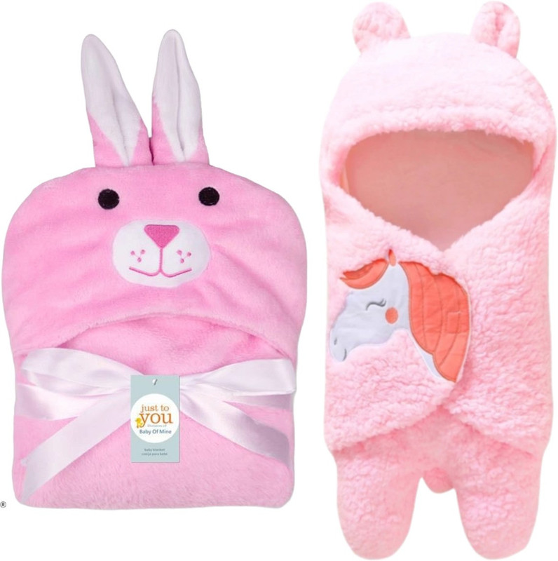 BRANDONN Embroidered Crib Wearable Blanket for  AC Room(Microfiber, Pink Rabbit, Unicorn Pink)