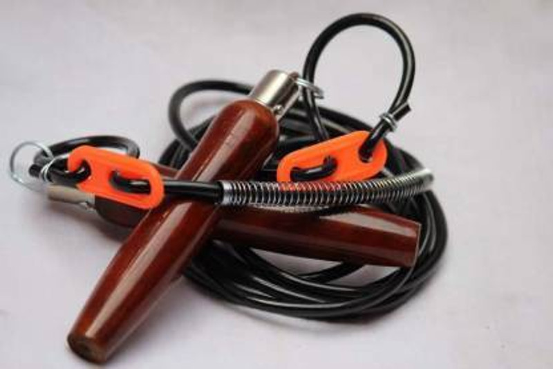 DIBACO SPORTS WOODEN HANDLE Adjustable PVC Wire Freestyle Skipping Rope(Black, Length: 270 cm)