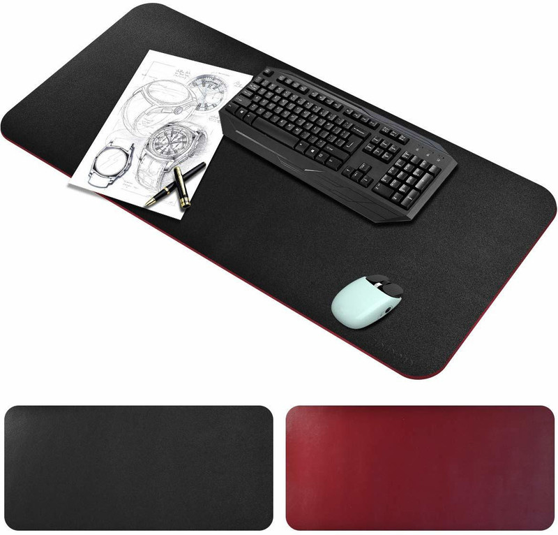 PEARIVE Superior Reversible Anti-Slip Deskspread XXL 800mmx300mm PU Leather Gaming Mouse & Keyboard Pad (Red & Black)) Non Slip Base Dual Sided Mousepad(Red & Black (Dual Color Size 80x30cm))