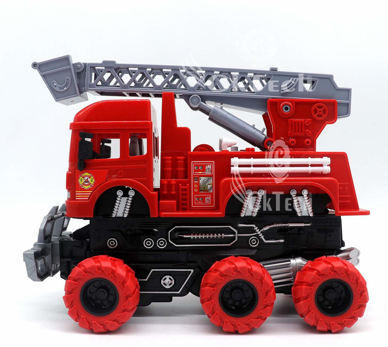 DIKUJI ENTERPRISE Heavy Deformation Fire Rescue Truck Construction Fiction Power Push and go with 6 Wheel Toy for Kids with Sound and Lights(Multicolor)