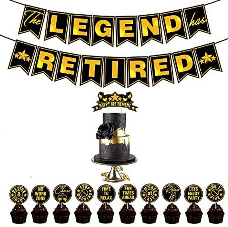 ZYOZI Retirement Party Decorations - Happy Retirement Decorations for Party - Farewell Party Decorations - Retirement Party Supplies -Retirement Banner with Cup Cake Topper and Cake Topper (Pack of 12)(Set of 12)