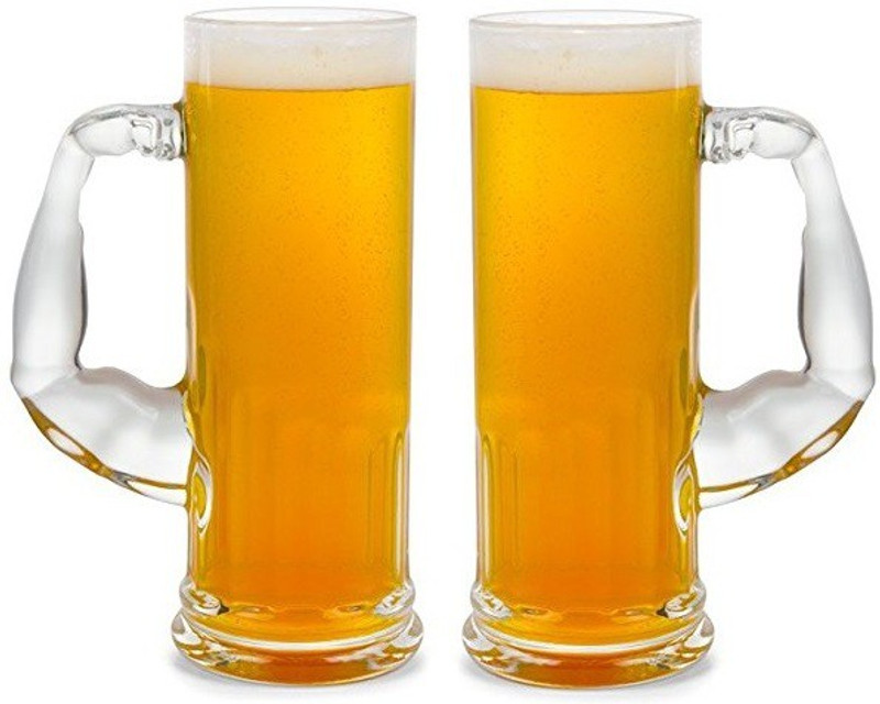 MIR (Pack of 2) Large Beer Mug For Party Glass Beer Mug(600 ml, Glass, Multicolor)