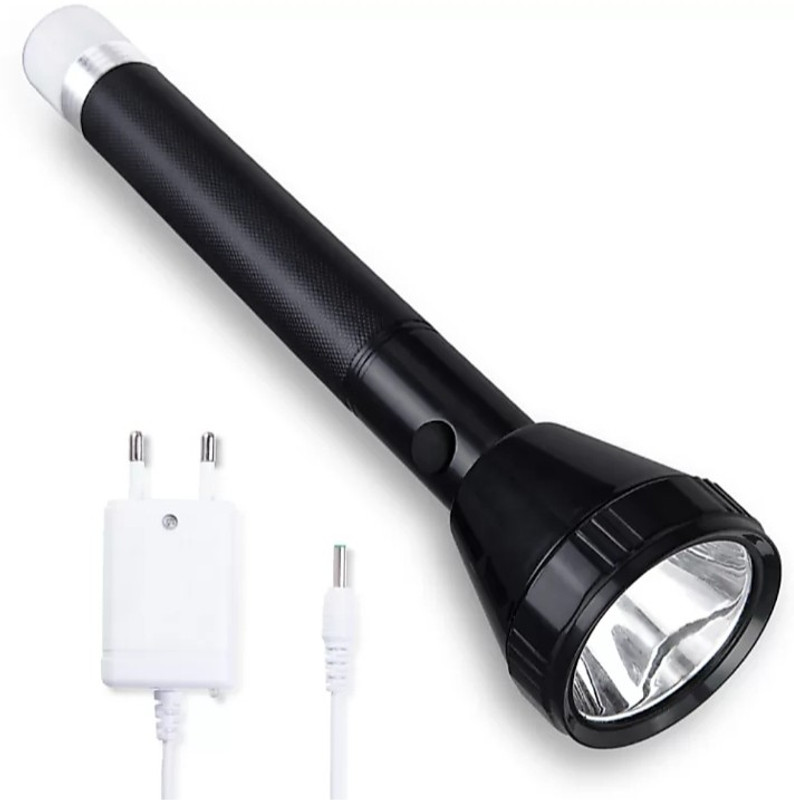 iDOLESHOP 2in1 Long Beam Waterproof Led Flashlight Torch with Rechargeable Battery and 2 modes 9 hrs Torch Emergency Light(Black)