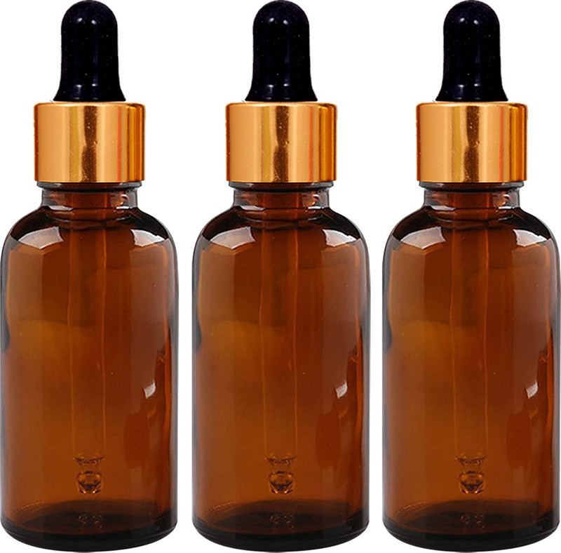 nsb herbals Amber Glass Bottle + Gold Dropper for Essential Oil, DIY Perfume, Multipurpose Use 30 ml Glass Bottle(Pack of 3, Brown)